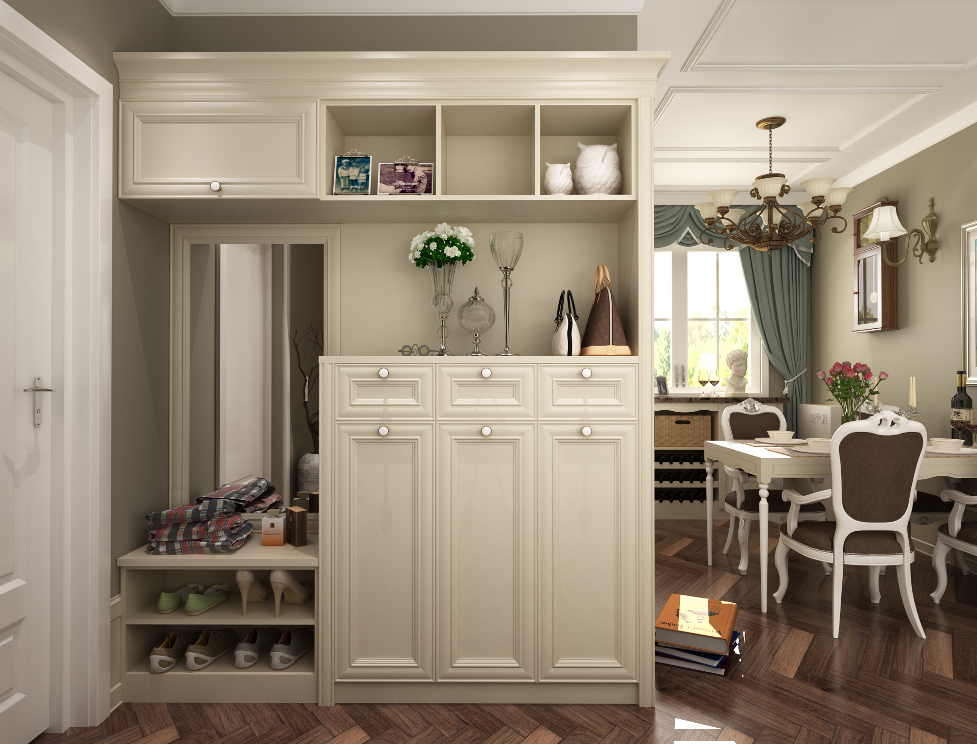 全鋁鞋柜-01（風格：簡歐；顏色：象牙白）